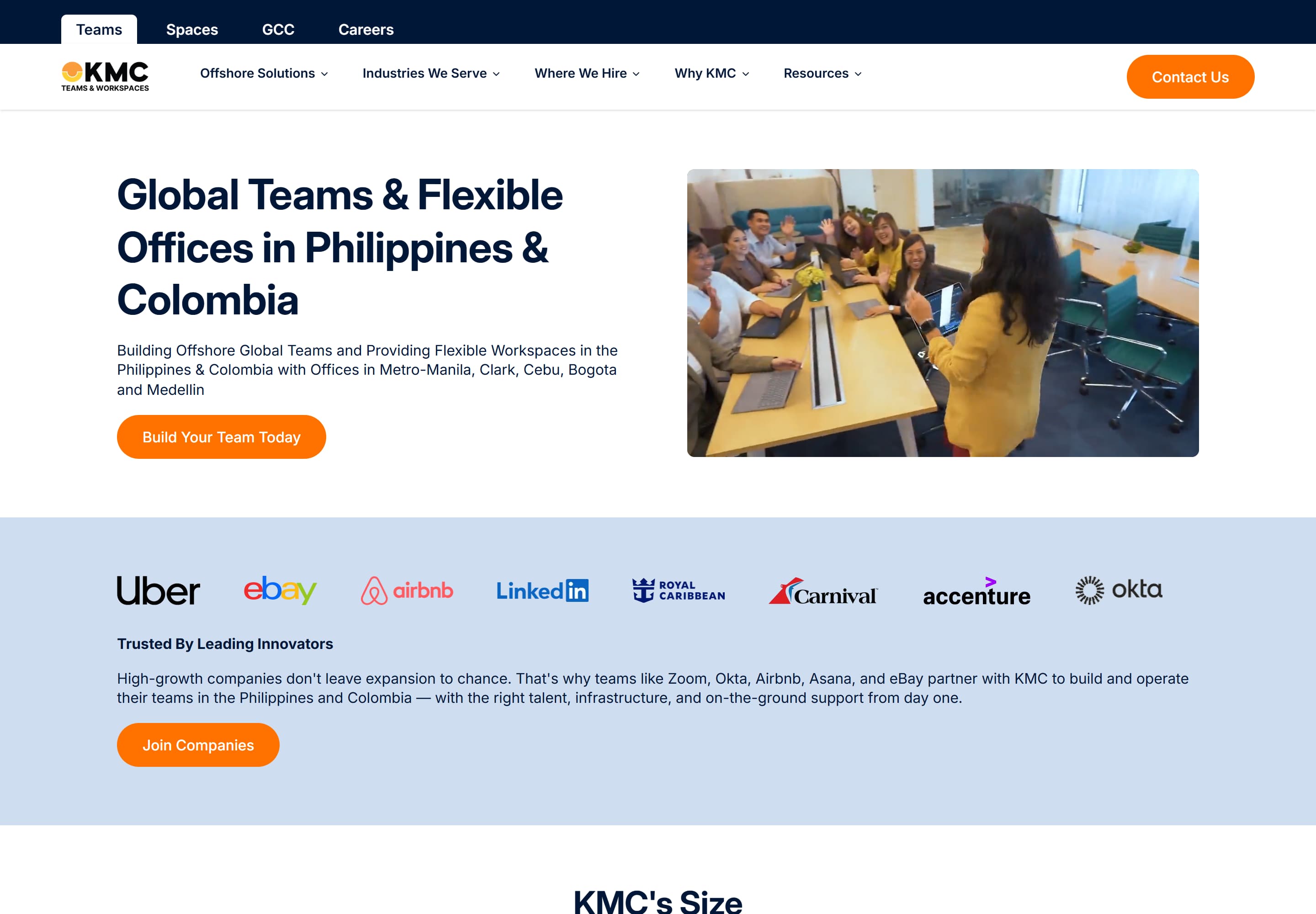 KMC — desktop screenshot of Employer of Record & Offshore Teams | Philippines & Colombia