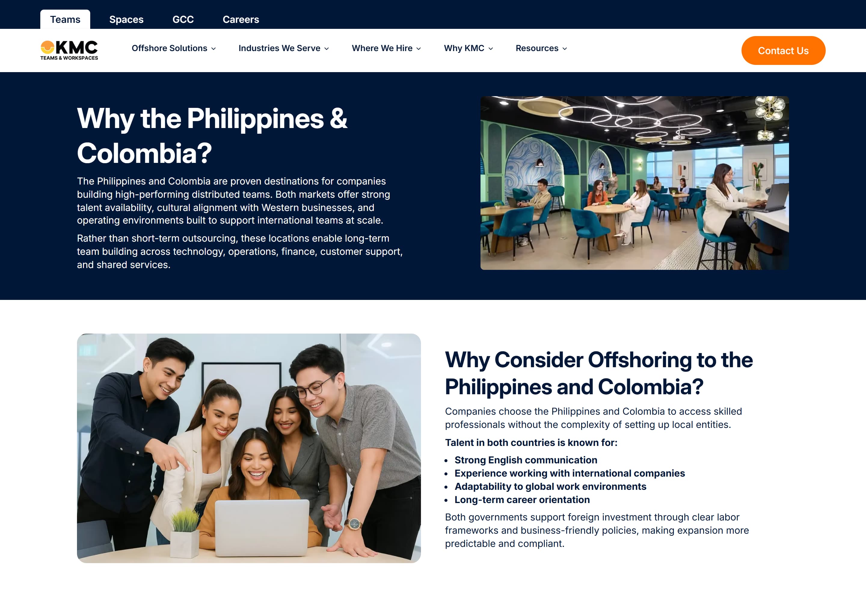 KMC — desktop screenshot of Why Choose Philippines & Colombia to Offshore? | KMC