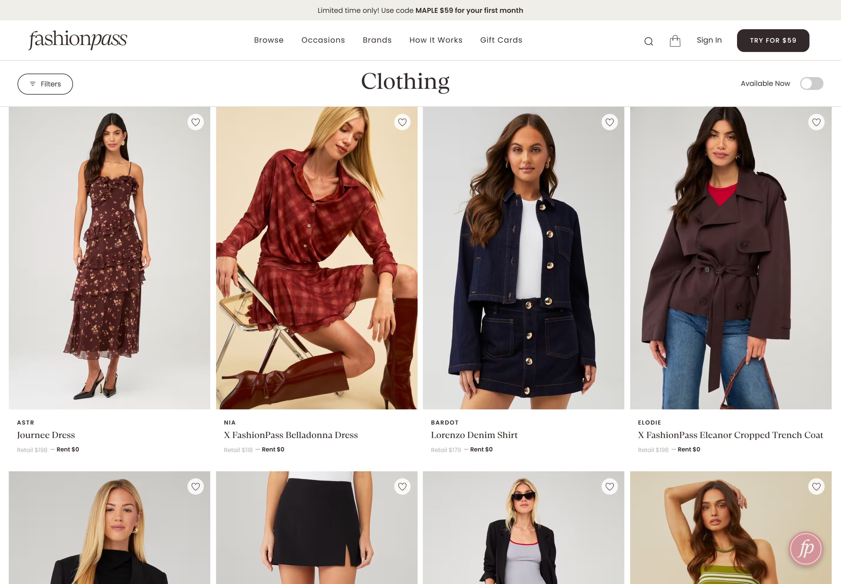 FashionPass — desktop screenshot of Clothing for Women | FashionPass