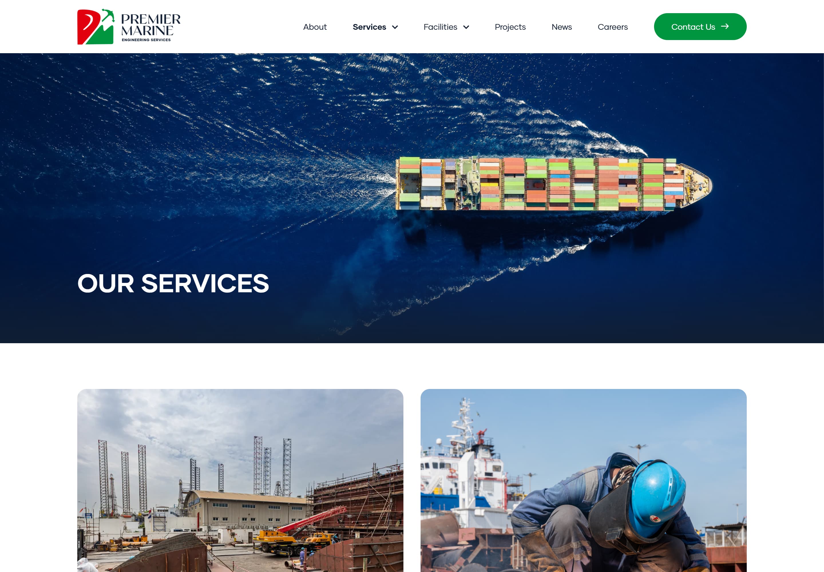 Premier Marine Engineering — desktop screenshot of Our Services | Premier Marine