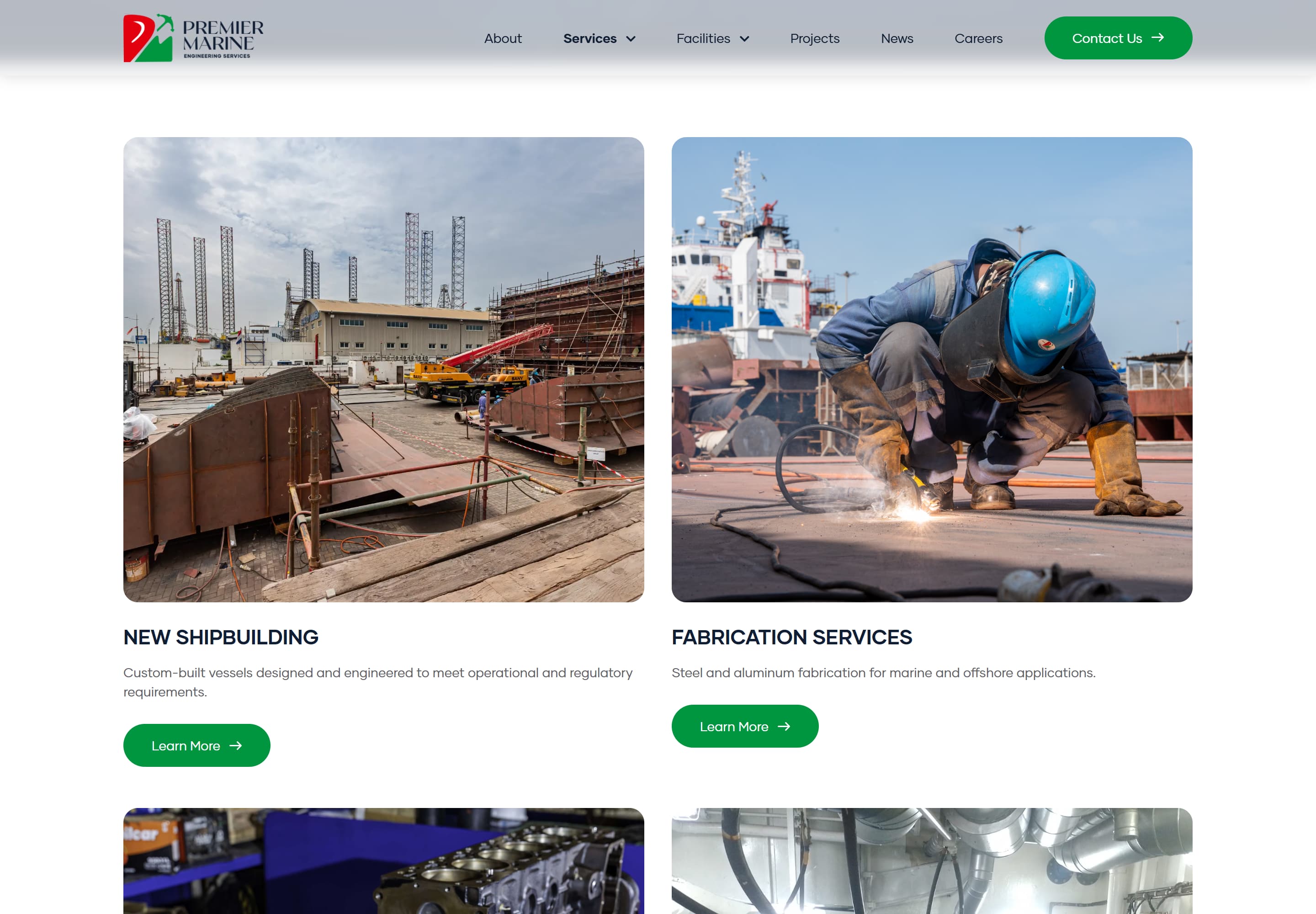 Premier Marine Engineering — desktop screenshot of Our Services | Premier Marine