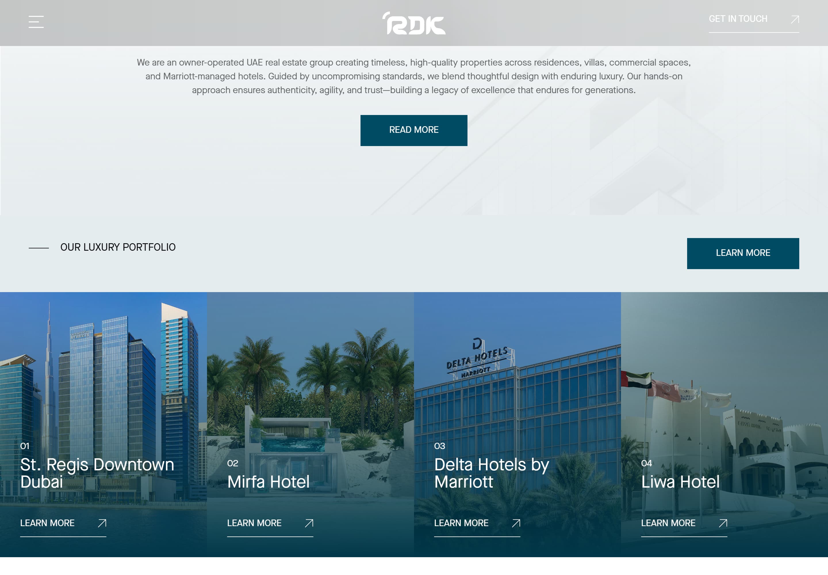 RDK — desktop screenshot of Home | Design. Develop. Hospitality. Investment