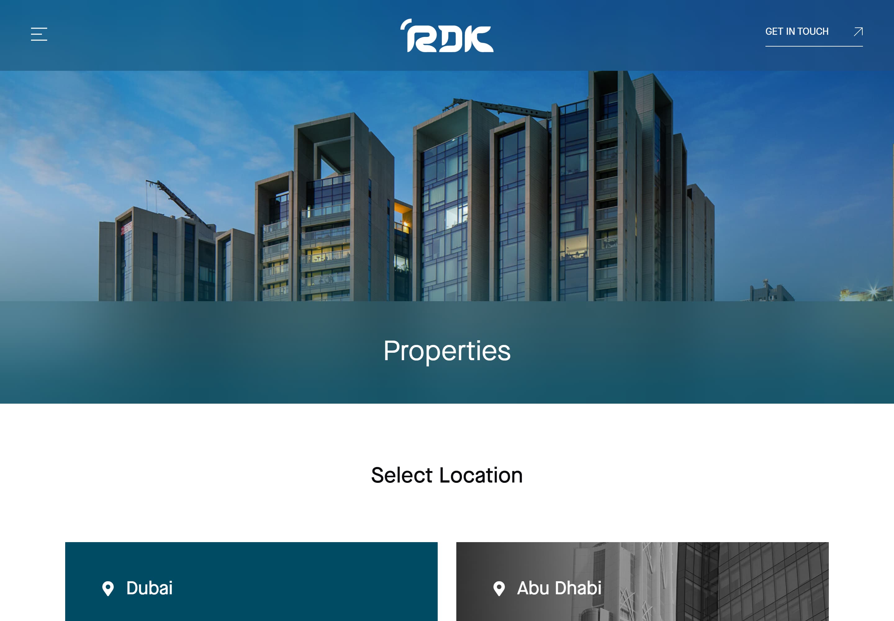 RDK — desktop screenshot of Properties | Design. Develop. Hospitality. Investment